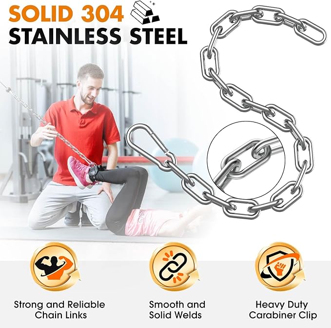 23.6" Gym Fitness Cable Extension Chain, 304 Stainless Steel Cable Machine Extension Accessory, Workout Chain for Home Gym Replacement, Weight Lifting, Triceps Exercise