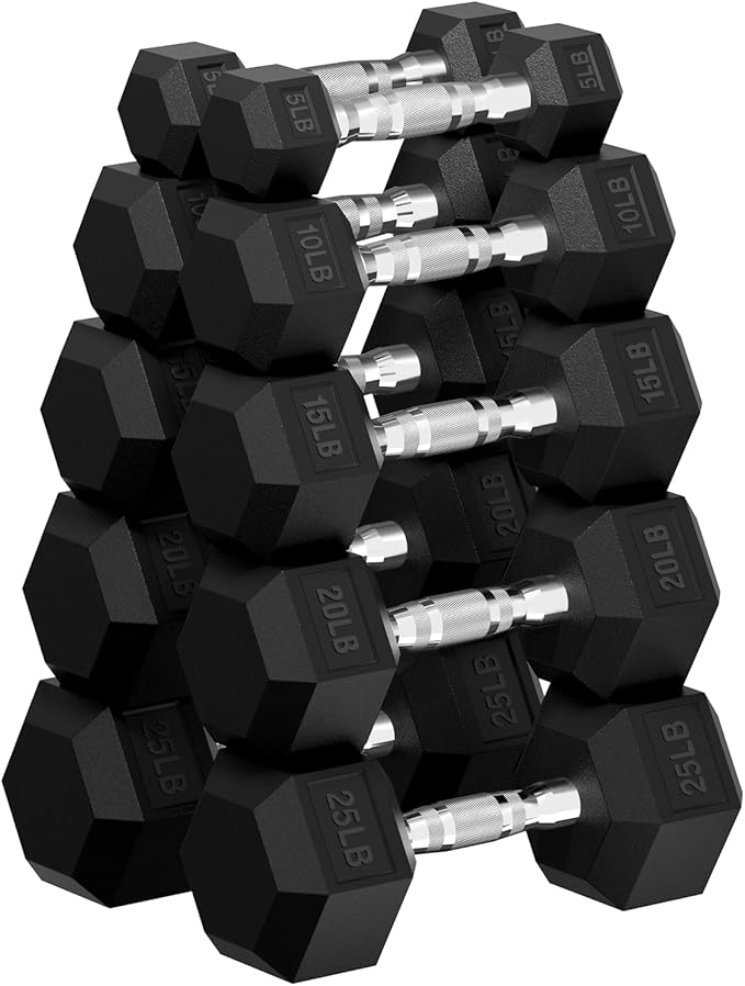Hex Dumbbell Set, 30-480 lb Set Rubber Encased Exercise & Fitness Dumbbells, Weights Dumbbells Set, Hand Weight for Strength Training