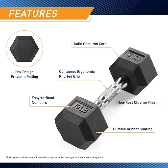 Marcy Rubber Hex Dumbbell Sold in Pairs - Available for 5lb - 20lb