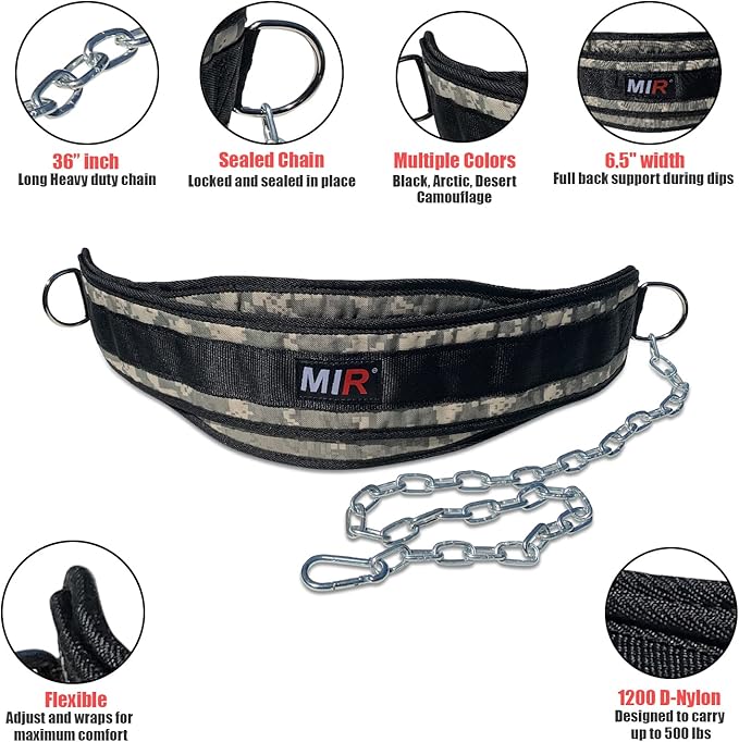Mir Dip belt With 36" - 38" chain 500lbs - 650lbs weight