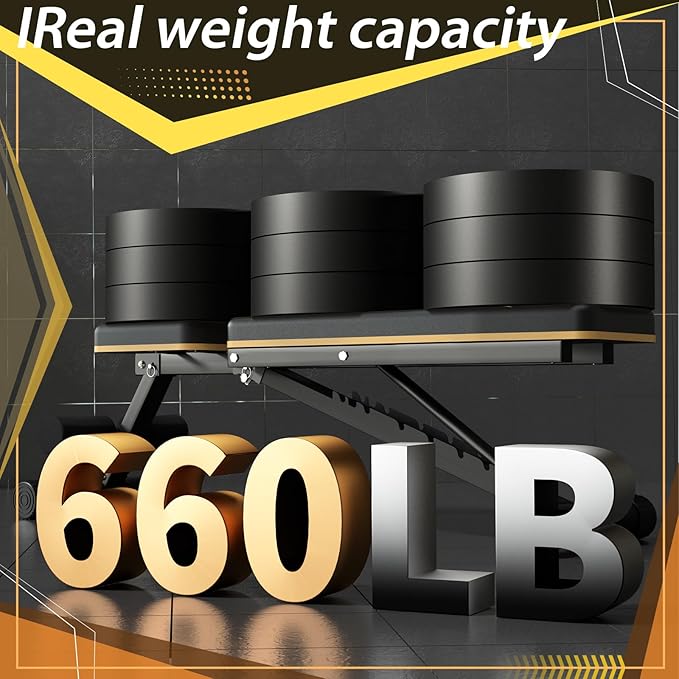 Adjustable Weight Bench - Heavy-Duty Foldable Workout Bench 660 LBS