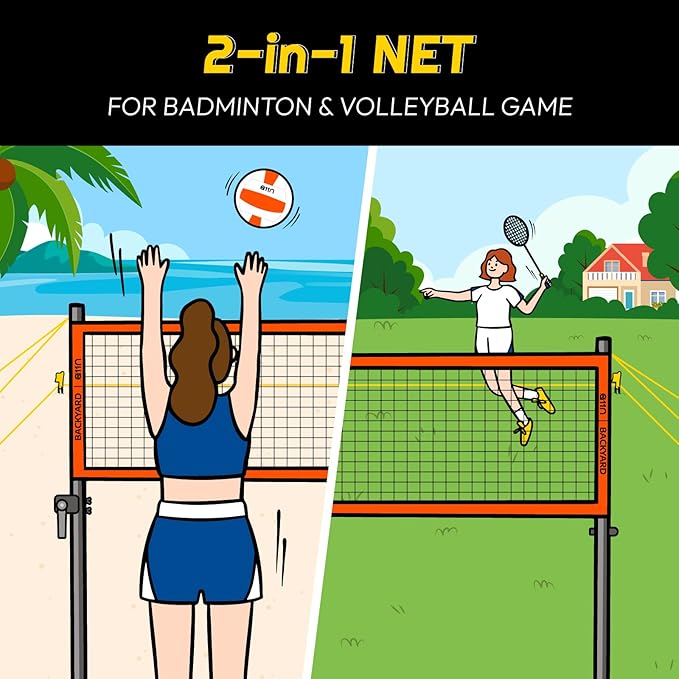 A11N Outdoor Volleyball and Badminton Combo Set - 4 Badminton 2 Shuttlecocks,