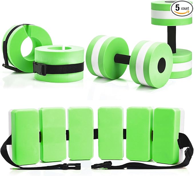 5 Pcs Aquatic Exercise Set Including 2 Ankle Swimming Weights 2 Lightweight Aquatic Exercise Dumbbells and Swim Belt Pool Exercise Equipment for Aquatic Aerobics Exercise