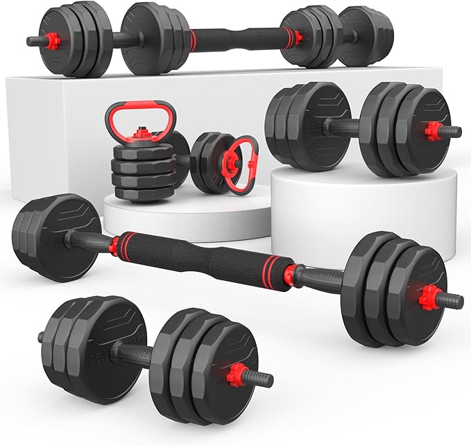 Adjustable Dumbbells, 20/30/40/55/60/70/80/90lbs Free Weights Dumbbells Convertible 2 or 3 in 1 Set Used as Barbell, Kettlebells, A Pair of Lightweight for Home Gym