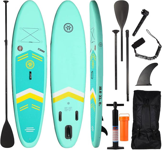 10.6”32“6 Premium Inflatable Stand Up Paddle Boards with Durable SUP Paddle Board Accessories Wide Stable Design Includes Backpack Required Parts Non-Slip Comfort Deck for Youth & Adults