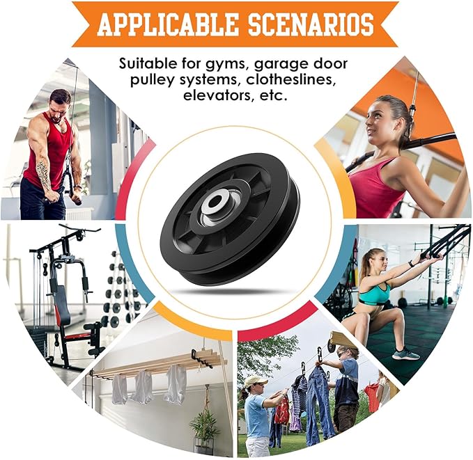 90mm/3.5" Nylon Bearing Gym Pulley Wheel, Universal Exercise Replacement Pulleys for Home Gym Equipment Parts, Cable Machine Accessories, Garage Door Pulley System
