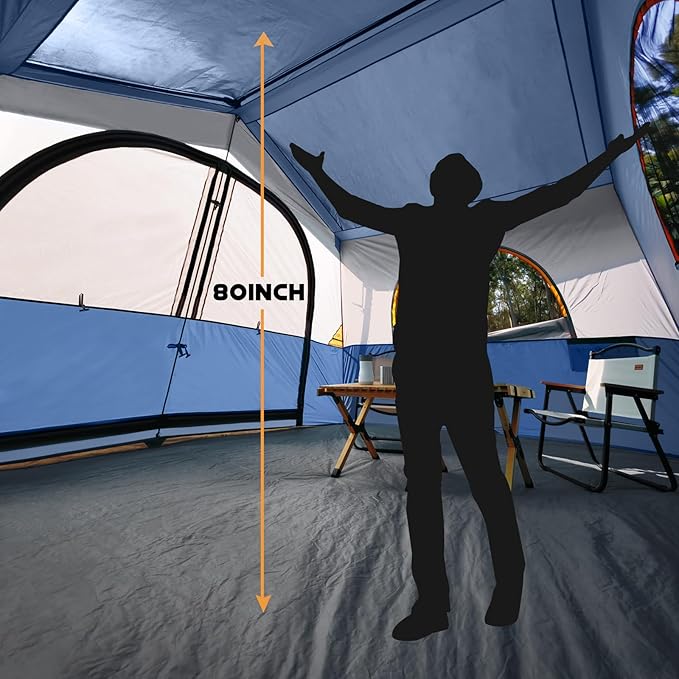 HIKERGARDEN 8 Person Camping Tent - Portable Family Traveling-12'x9'x80in(H)