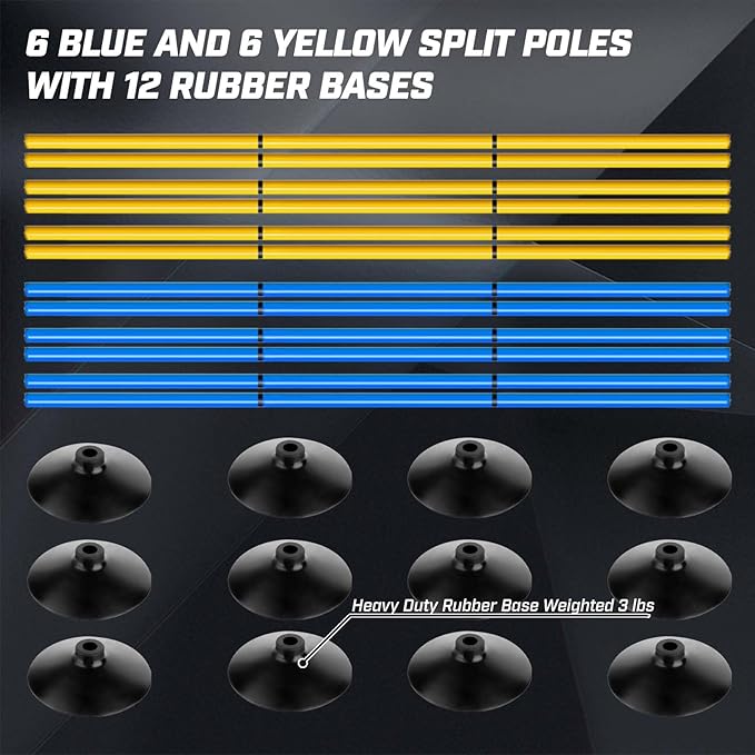 Agility Training Poles Set (Rubber Base with 3.3ft/1m 4.9ft/1.5m Poles)