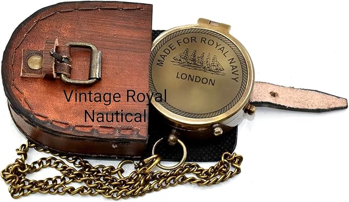 AASIYA Brass Chain Compass with Leather Case