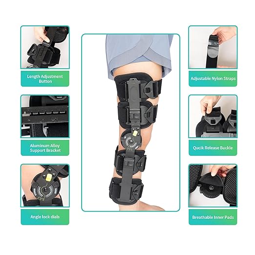 Hinged ROM Knee Brace, Post Op Knee Brace for Recovery Stabilization, ACL, MCL and PCL Injury, Adjustable Medical Orthopedic Support Stabilizer After Surgery, Women and Men,Left and Right Leg