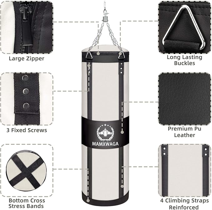 4FT Canvas Punching Bags for Adults, Hanging Heavy Boxing Bag for Kickboxing Karate Taekwondo Muay Thai Training, Max Load-Bearing 180 Lbs (Unfilled)