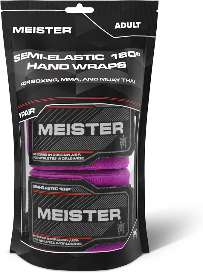 Meister Adult 180" Semi-Elastic Hand Wraps for MMA & Boxing (Pair)