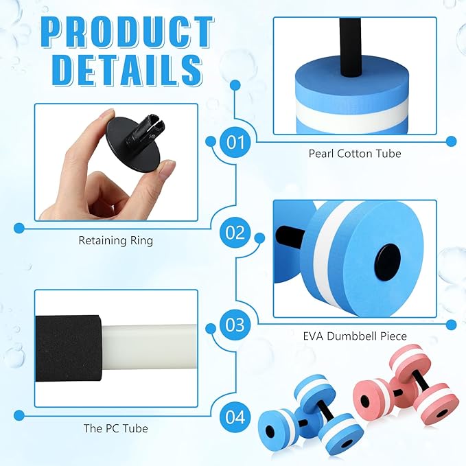 4 Pcs Water Weights Aquatic Exercise Dumbbells for Pool Water Dumbbell Set EVA Foam Pool Weights Dumbbells Resistance Water Aerobics Weight Fitness Barbells Equipment