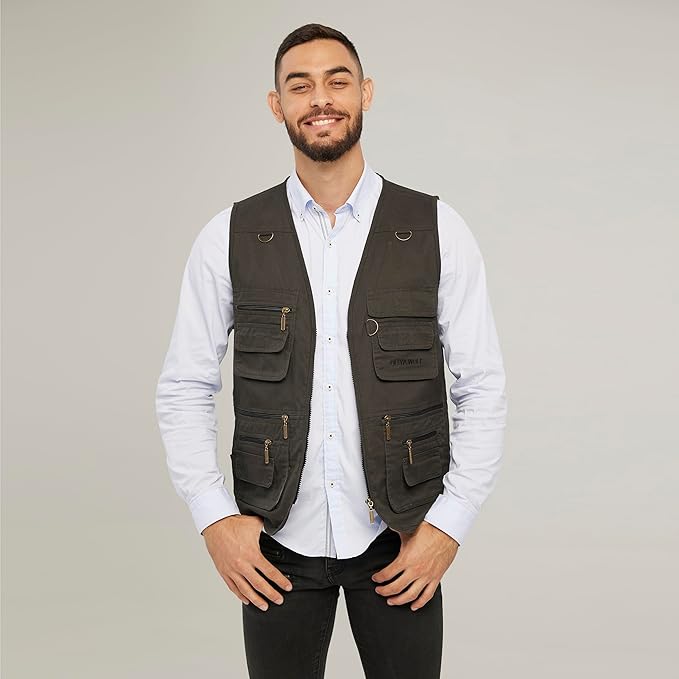 Men's Utility Work Hunting Travel Fishing Multi-Pockets Outdoor Vests