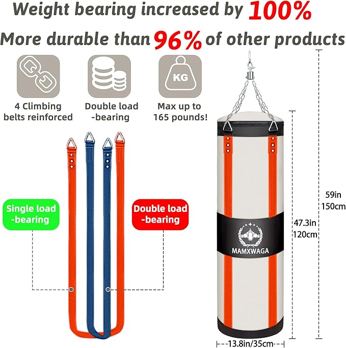 4FT Canvas Punching Bags for Adults, Hanging Heavy Boxing Bag for Kickboxing Karate Taekwondo Muay Thai Training, Max Load-Bearing 180 Lbs (Unfilled)