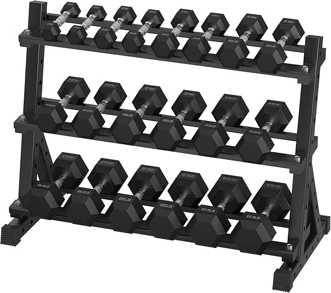 Hex Dumbbell Sets with Rack, 290-670 lb Rubber Encased Exercise & Fitness Dumbbells Set, Hand Weight for Strength Training, Weight Dumbbells