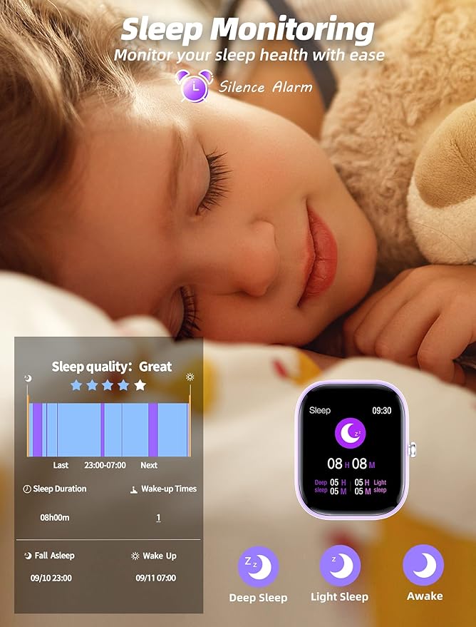 Kids Smart Watch for Girls,IP67 Waterproof Kids Fitness Tracker Watch with 1.5 Inch DIY Face,Heart Rate Sleep Monitor,19 Sport Modes,Calories Counter,Alarm Clock,Great Gifts for Children 6+ (Purple)