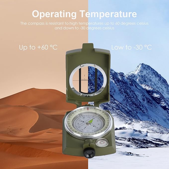 Military Lensatic Compass with Pouch & Lanyard Waterproof