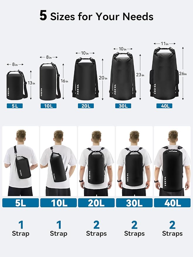 HEETA Waterproof Dry Bag for Women Men(Upgraded Version) 5L/10L/20L/30L/40L Roll Top Lightweight Dry Storage Bag Backpack with Emergency Whistle for Travel, Swimming, Boating, Kayaking, Camping, Beach
