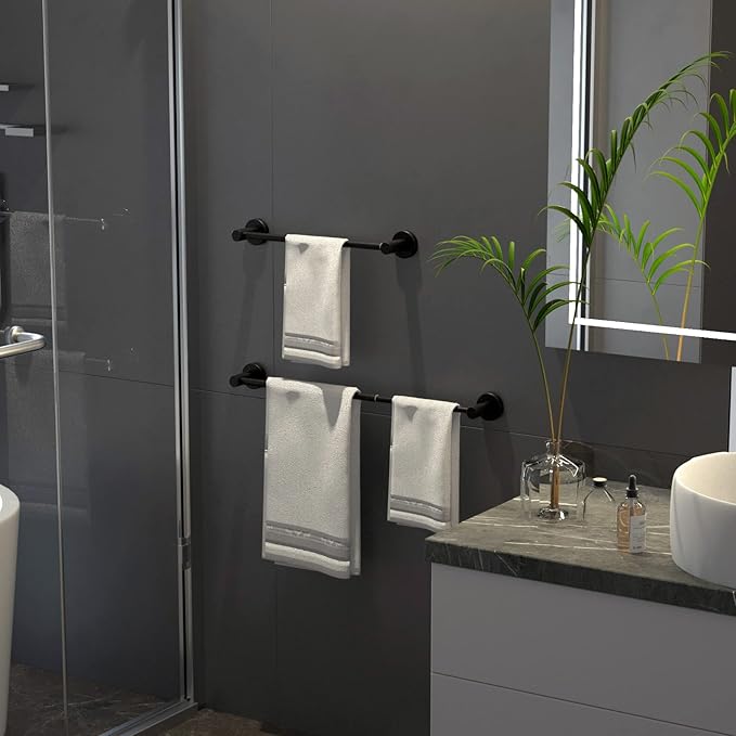 Adjustable Matte Black Bath Towel Bars 16 to 27.6 Inch, 304 Stainless