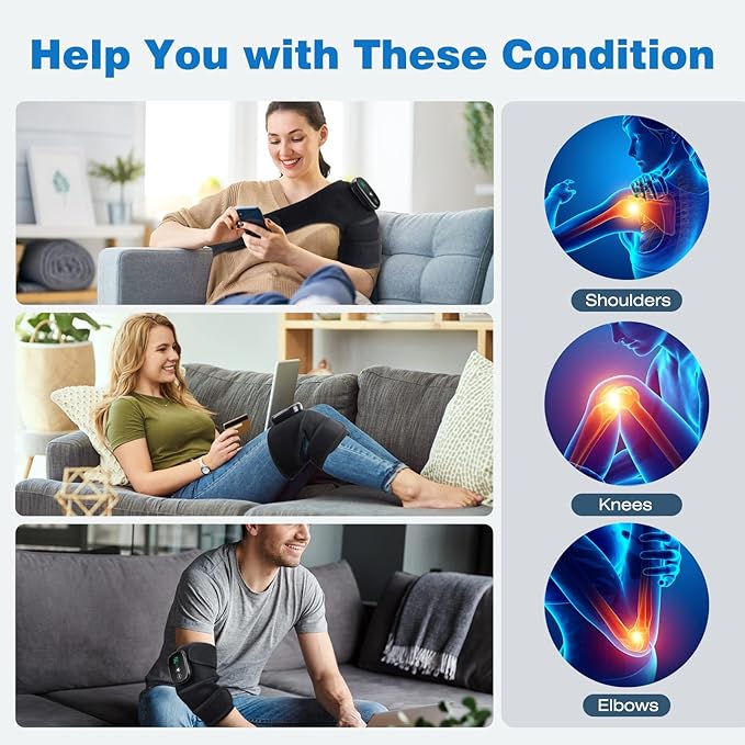 MOAJAZA Cordless Knee Heating Pad with Vibration, FSA or HSA Eligible, Heated Knee Brace Wrap, Heating Pad for Shoulder Elbow (Pack of 1 Black)