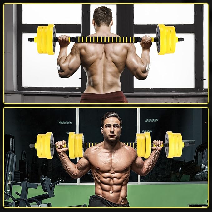 2-In-1 Adjustable Dumbbell Set, Dumbbell and Barbell Set, Yellow