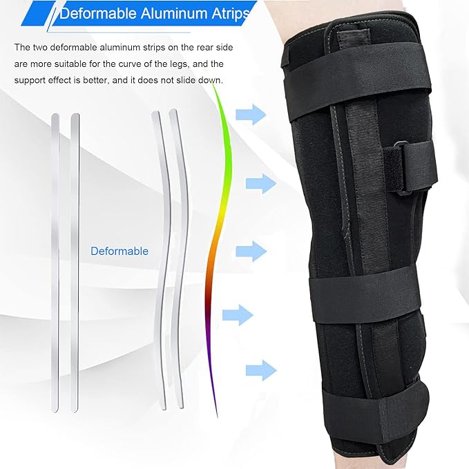 3-Panel Knee Immobilizer Full Leg Support Brace, Aluminum alloy Straight Knee Splint - for Knee Pre-and Postoperative & Injury or Surgery Recovery (Update Size S)