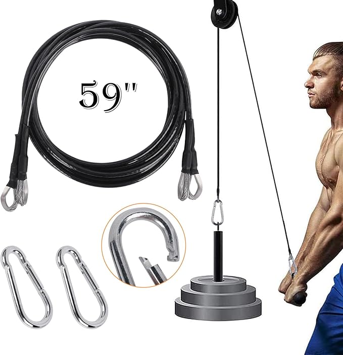2-Pack 59 Inch Fitness Extension Cable Home Gym Cable Pulley System Fitness Cable for Pulley Machine Accessories,Thick 5Mm Heavy Duty Pulley Cable for Home Gym
