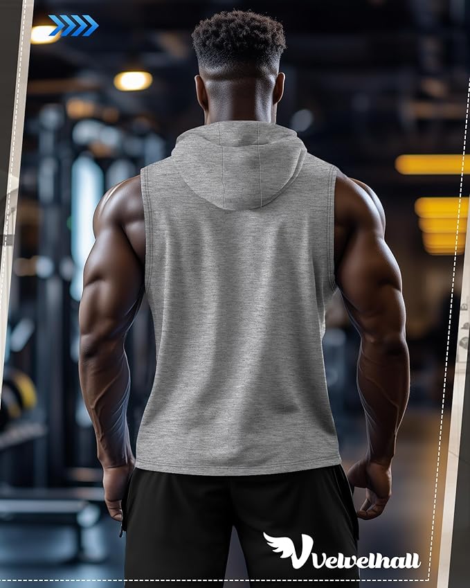 3 Pack Men's Big & Tall Workout Hooded Tank Tops, Cotton Sleeveless Gym Hoodies Bodybuilding Muscle Cut Off Shirts