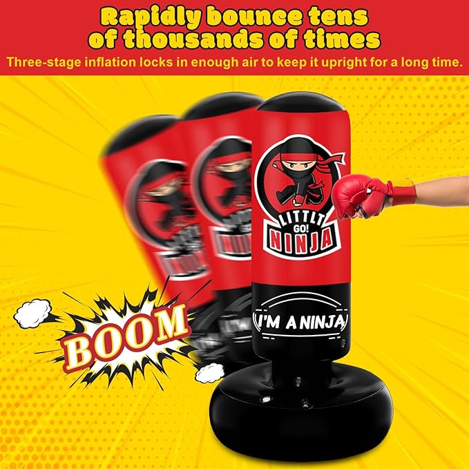 Kids Punching Bag, 67" Stable Inflatable Boxing Bag for Age 5-12, Ninja Karate Taekwondo Training Toy, Christmas Birthday Gift