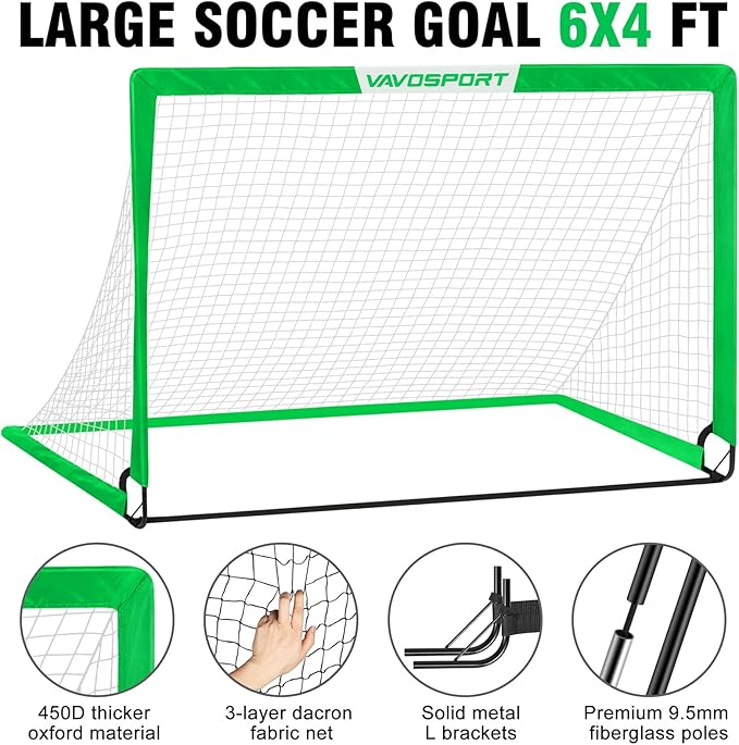 Kids Soccer Goals for Backyard Set - 2 6x4 ft