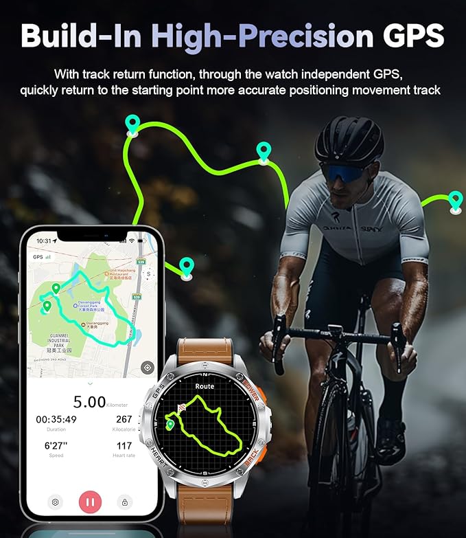 LIGE GPS Military Smart Watch for Men, LED Flashlight/Compass/45 Days Battery/IP68 Waterproof 1.43'' AMOLED Smartwatch, 100+ Sports Modes Fitness Smart Watch, Rugged Smart Watches for Android iOS