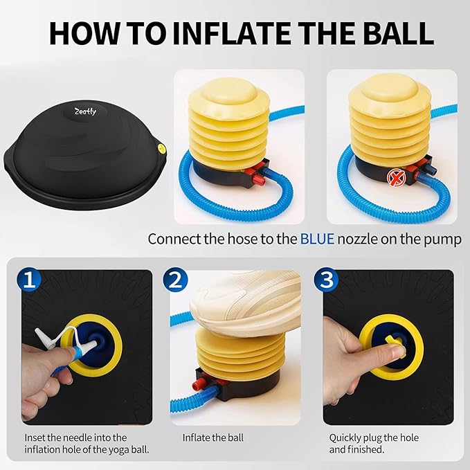 25in Half Balance Ball, 1500lb Inflatable Wobble Board Trainer, Non-slip Base Yoga Ball for Strength Training, Includes 2 Bands and Pump, Enhance Your Balance Training and Yoga Practice