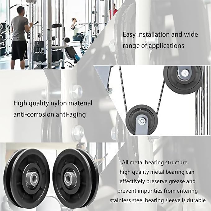 8Pcs 3.5" Nylon Bearing Pulley Wheel Replacement for Gym Equipment Part Cable Machine Universal Wear-Proof Nylon Pulley System Gym Attachments