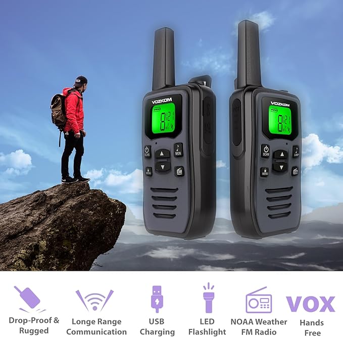 Long Range Gray Walkie talkies 2 Way 50 Channel 142 Privacy