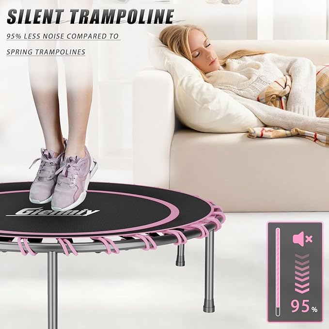 40" Fitness Trampoline with Adjustable Handle Bar Silent Mini Trampoline Bungee Rebounder Jumping Cardio Trainer Workout for Adults - Maximum Load 150 kg