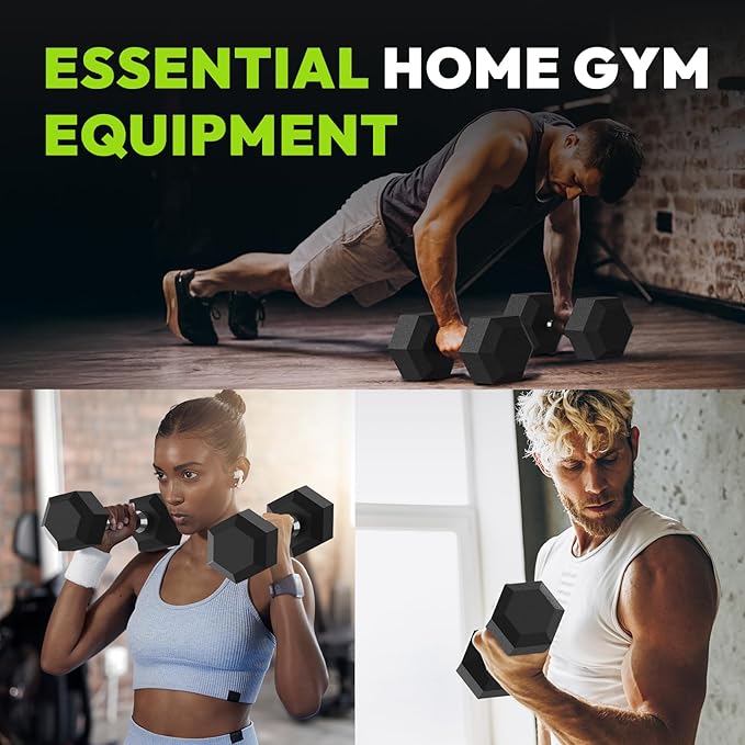 Hex Dumbbell Set, 30-480 lb Set Rubber Encased Exercise & Fitness Dumbbells, Weights Dumbbells Set, Hand Weight for Strength Training