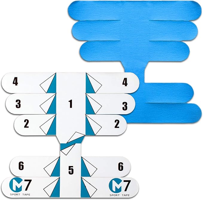 M7 Sport Kinesiology Ankle Tape for Ankle Sprain and Injury Recovery, Pain Relief Therapeutic Tape, Ankle Brace Compression Support, Plantar Fasciitis, Waterproof, Eases Swelling (Blue, 4-Pack)