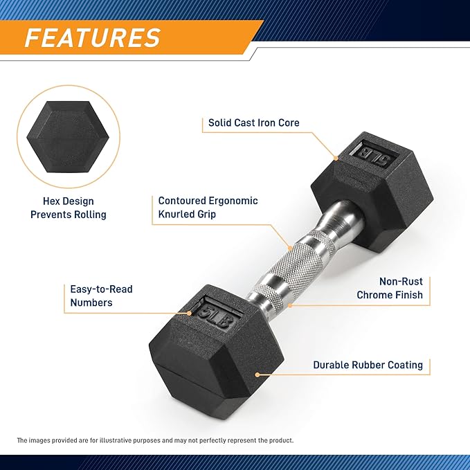 Marcy Rubber Hex Dumbbell Sold in Pairs - Available for 5lb - 20lb