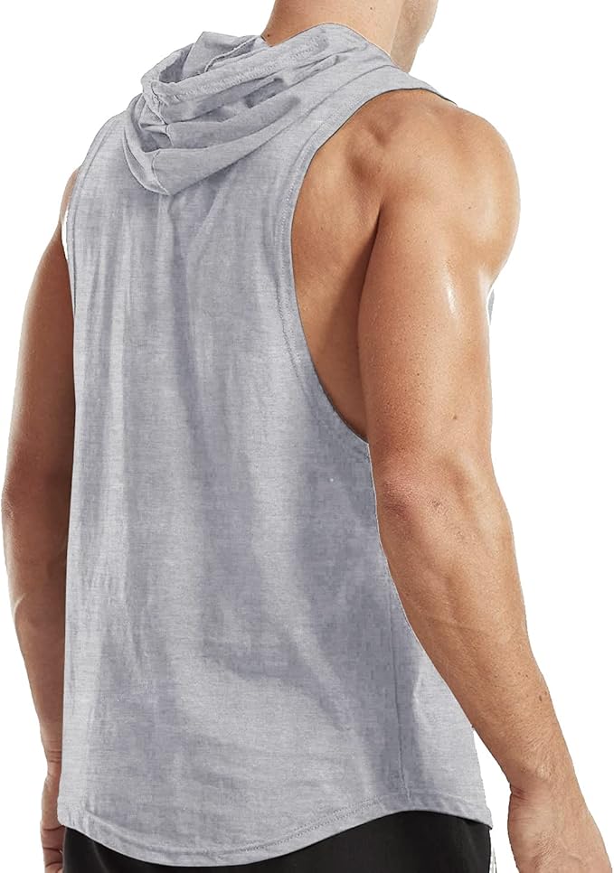 Men's Workout Bodybuilding Hoodies Tshirt Athletic Training Tank Tops Cotton Gym Hooded Top Cut Off Sleeveless Muscle T-Shirt