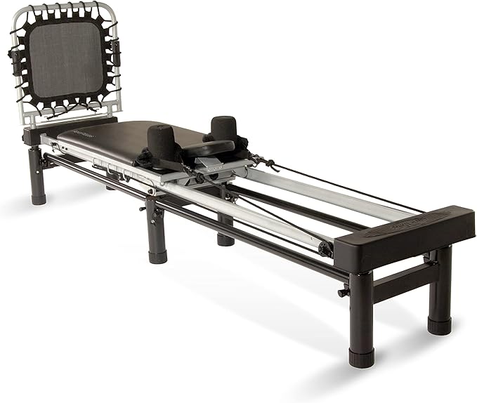 AeroPilates Reformer - Pilates Reformer Workout Machine for Home Gym - Cardio Fitness Rebounder- Up to 300 lbs Weight Capacity, Black