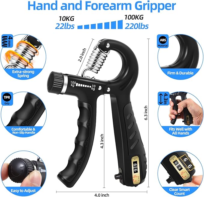 2PCS Grip Strength Trainer with 22-220Lbs (10-100kg) Adjustable Resistance