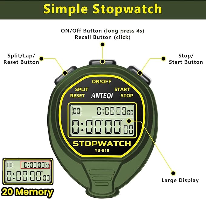 20 Laps Memory Stopwatch Waterproof