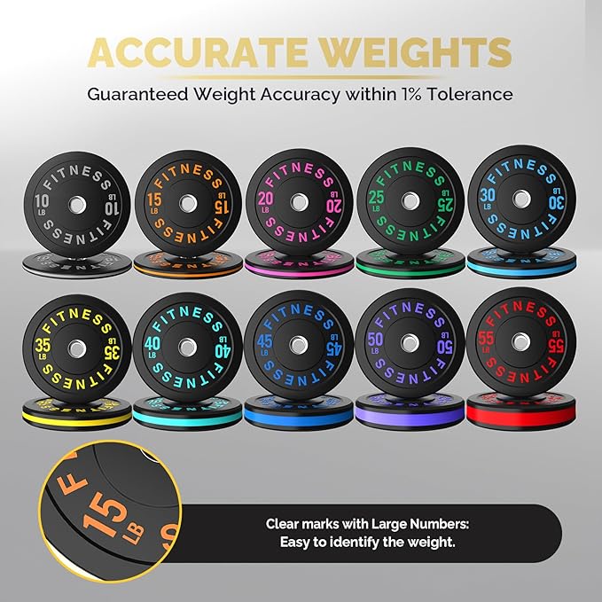 2 Inch Bumper Plates,10-500lbs,Barbell Rubber Olympic Weight Plates Set for Home Gym, Strength Training & Weight Lifting, Multiple Options Colors