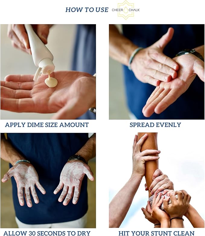 Liquid Chalk - Chalk for Elite Cheerleading - Chalk for Stunting - Chalk for Gymnastics - 50ml Bottle with Carabiner - 50 Practices Per Bottle - Maximum Grip for Safer Stunting