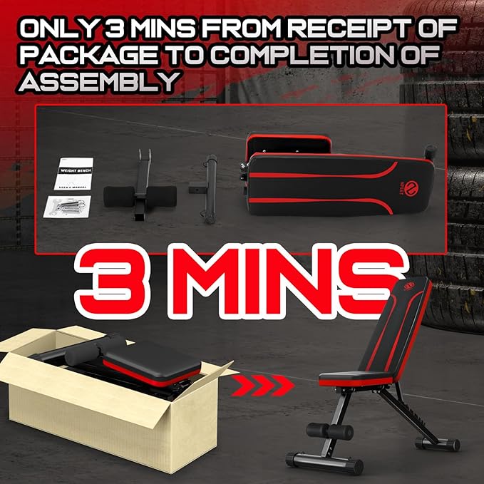 Adjustable Weight Bench for Full Body Workout 3-Sec Folding&