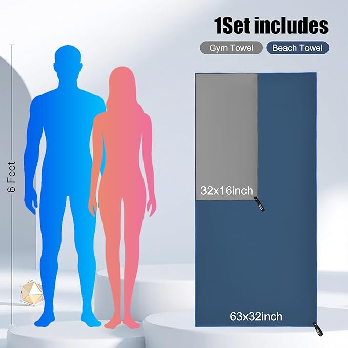 Hiipeak Microfiber Towel 2 Pack 63*32" + 32*16"