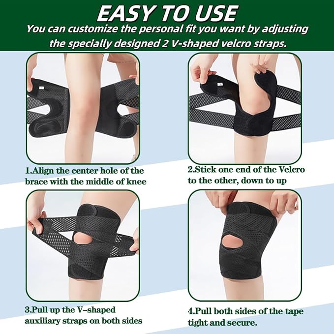 Adjustable Knee Brace for Women Men Knee Support with Side Stabilizers for Running Workout Athletic Compression Patella Knee Brace for Arthritis Pain Meniscus Tear Tendonitis Injury Recovery