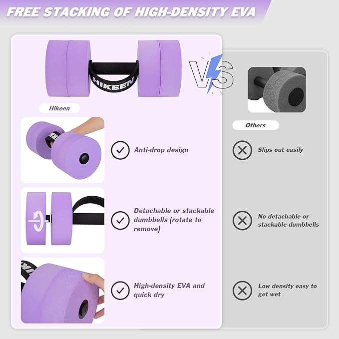 Hikeen Aquatic Exercise Dumbbells Water Dumbbell Pool Resistance Aquatic Fitness Barbells with 4 High-Density EVA Foam Pool Weights Dumbbells, for Water Aerobics Weight Loss