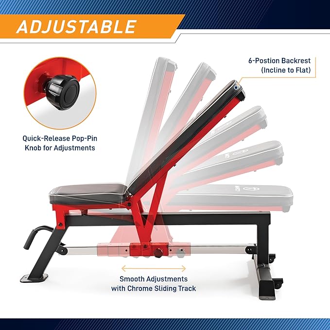 Marcy Adjustable Strength Training Utility Bench with Chrome SB-5429